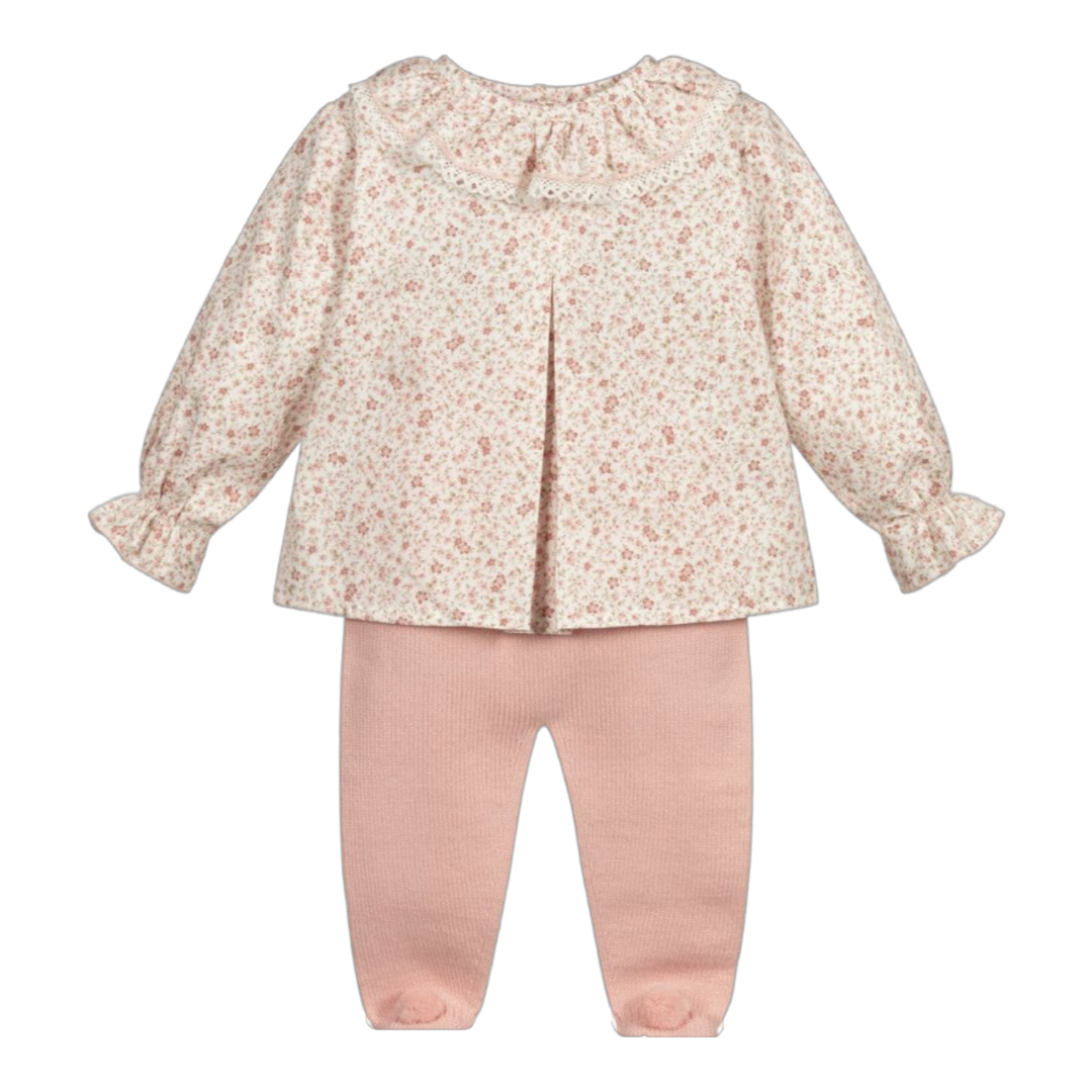 Artesania Granlei - Pink Ditsy Floral blouse and Knitted Legging set