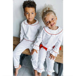 Load image into Gallery viewer, Boys Luxe Red Trim pyjamas (Choose your own embroidery options available) 🤍
